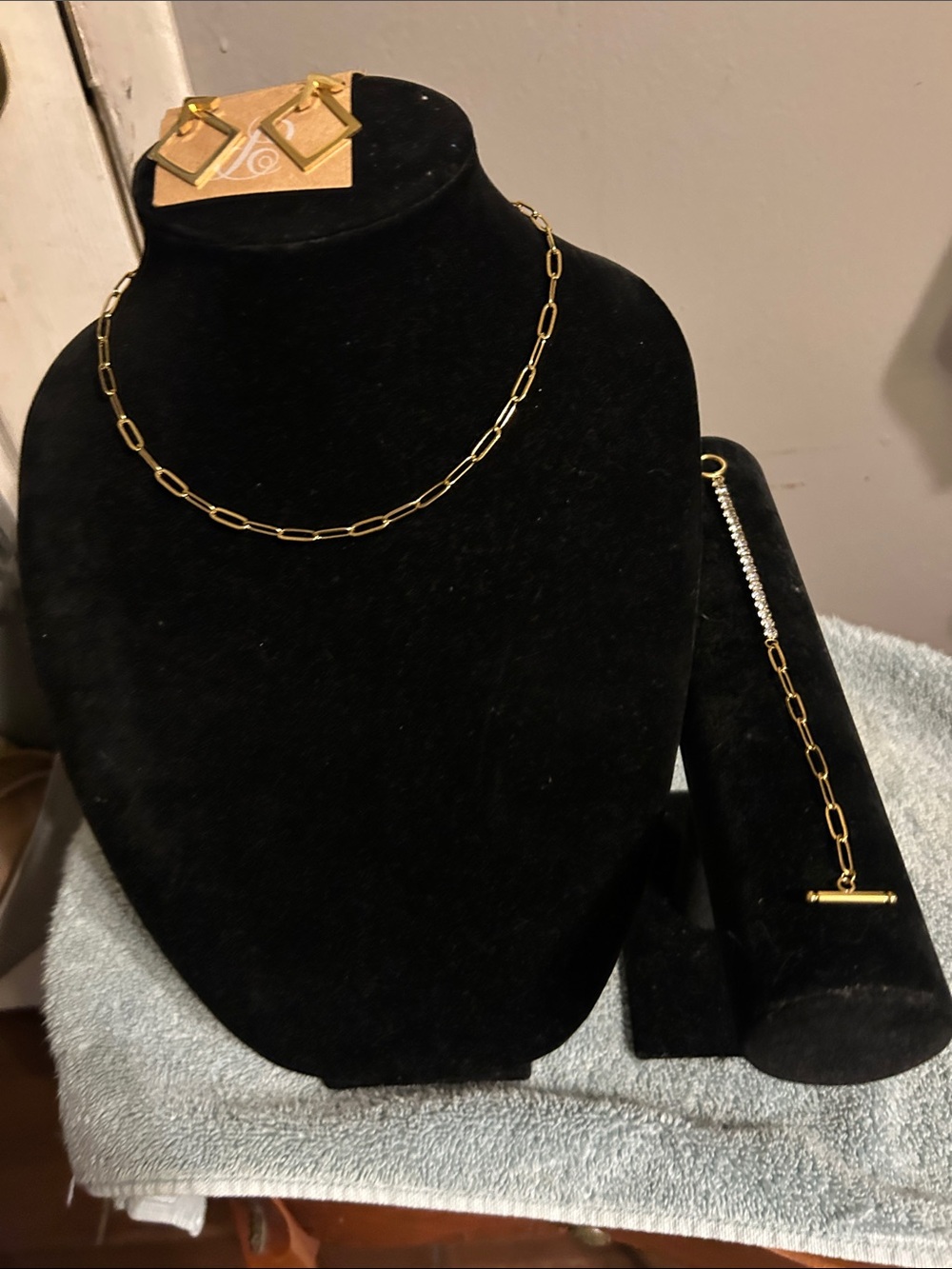 Gold Link Necklace, earrings and Bracelet Set - Women's Jewelry